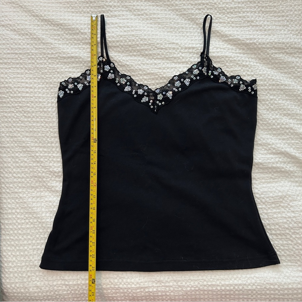 Y2K Black Sequin and Lace Trim Cami Top, Size 1X - Picture 7 of 7